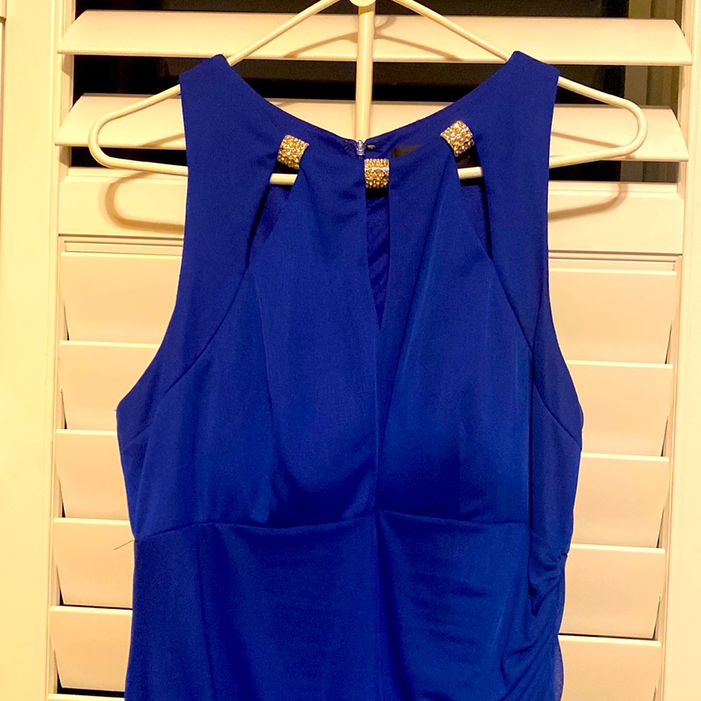 Blue evening gown with beads